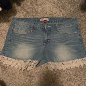 lEI Denim Jean Shorts with Lace Detail
